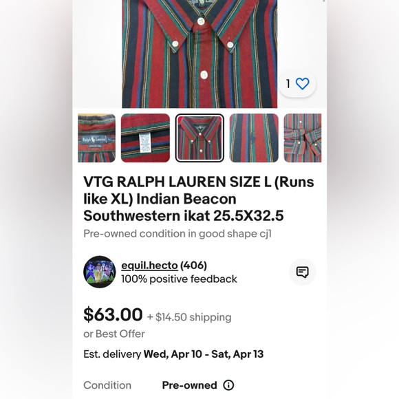 Vintage Polo Ralph Lauren Indian Beacon Southwestern Ikat Button Up Flannel - Picture 4 of 5